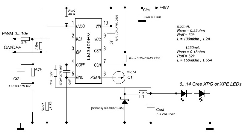 Драйвер светодиода LD 1xCree XM-L/XM-L2 (1 mode)